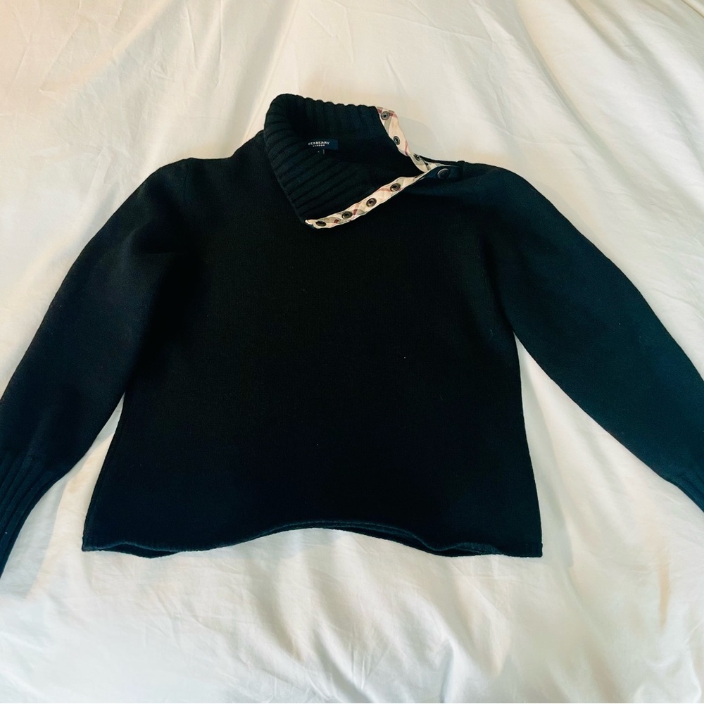 Vintage Burberry Nova Check Snap Button Turtleneck Merino Sweater